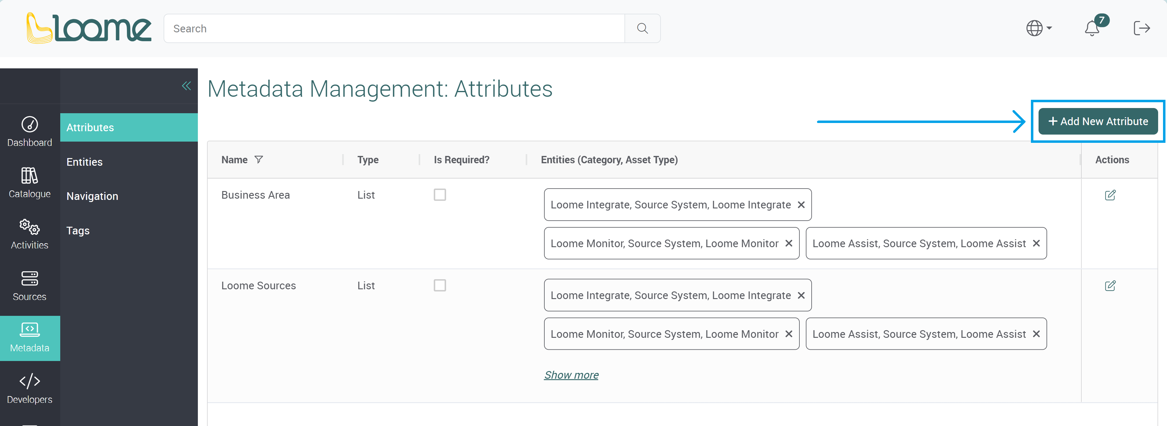 Add new attribute button