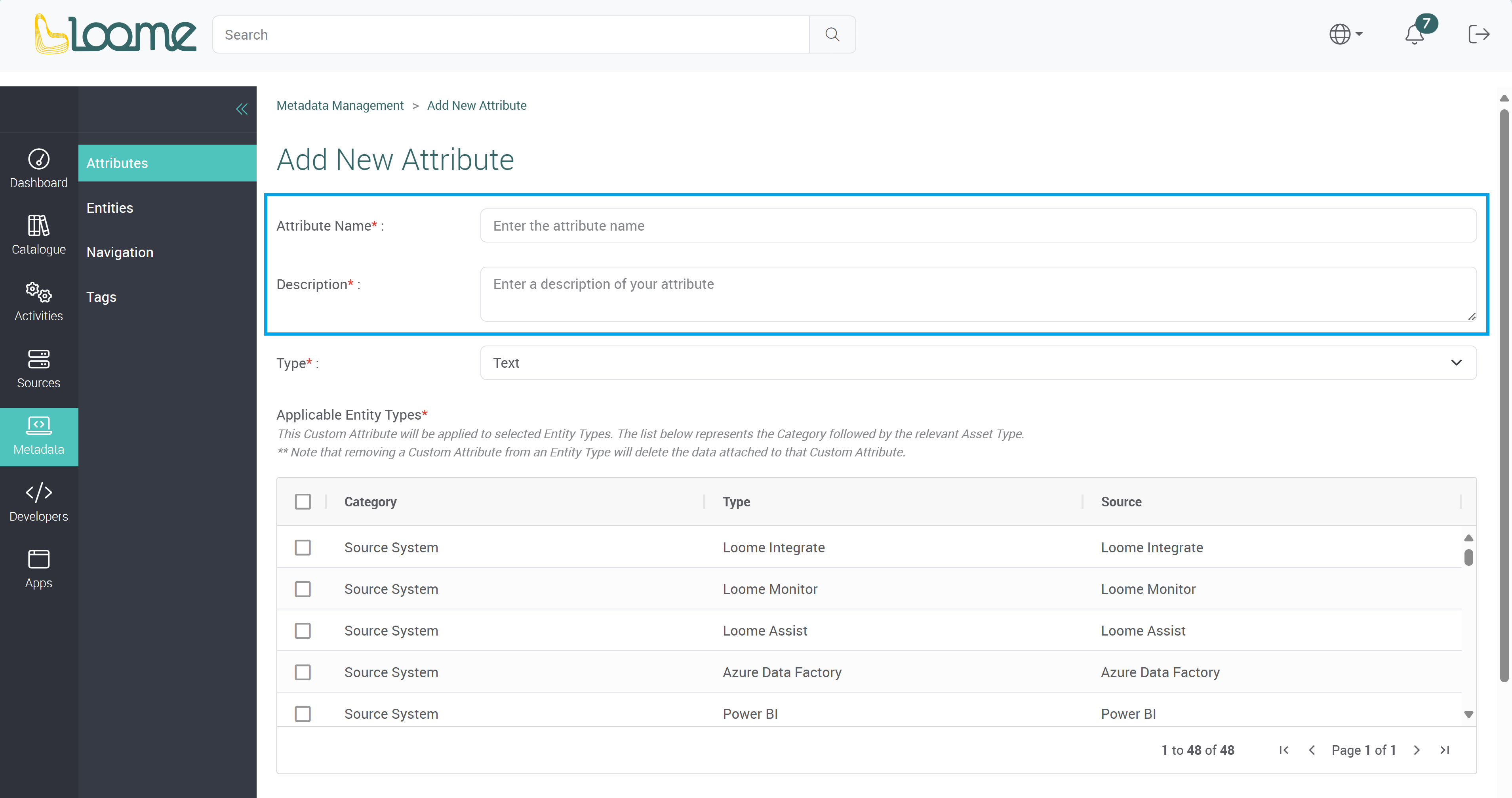 name and description fields