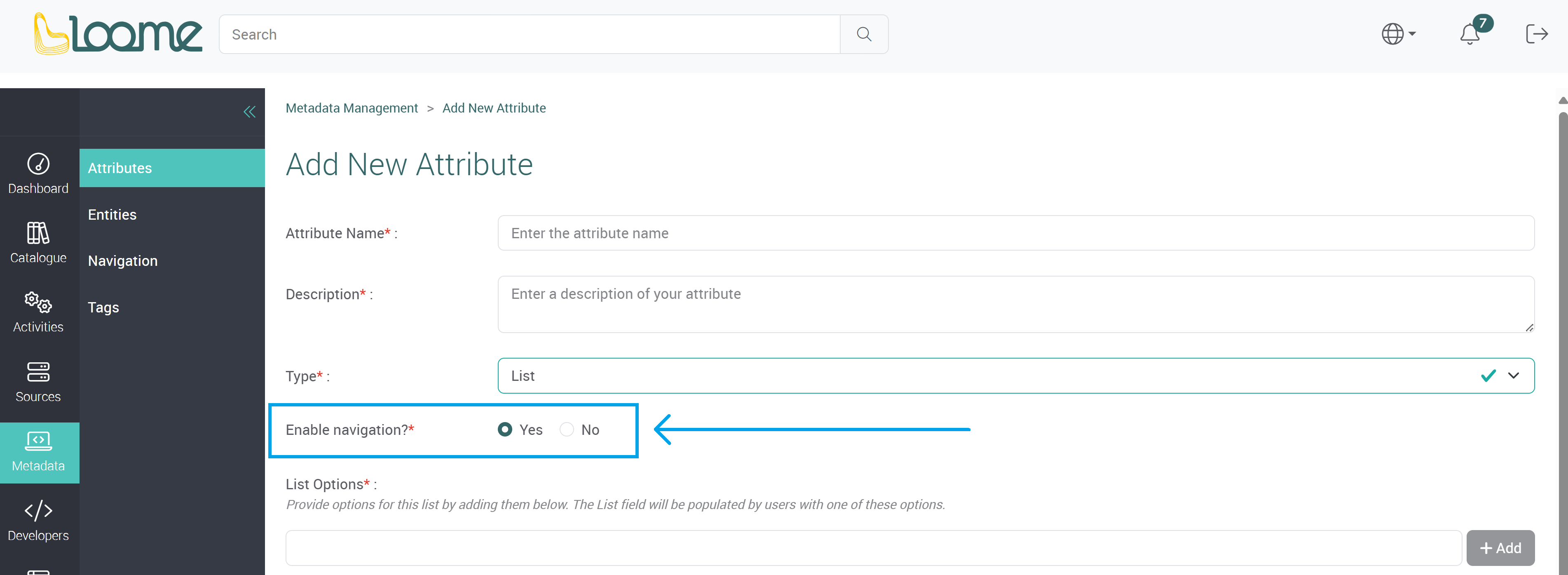 Enable navigation boolean