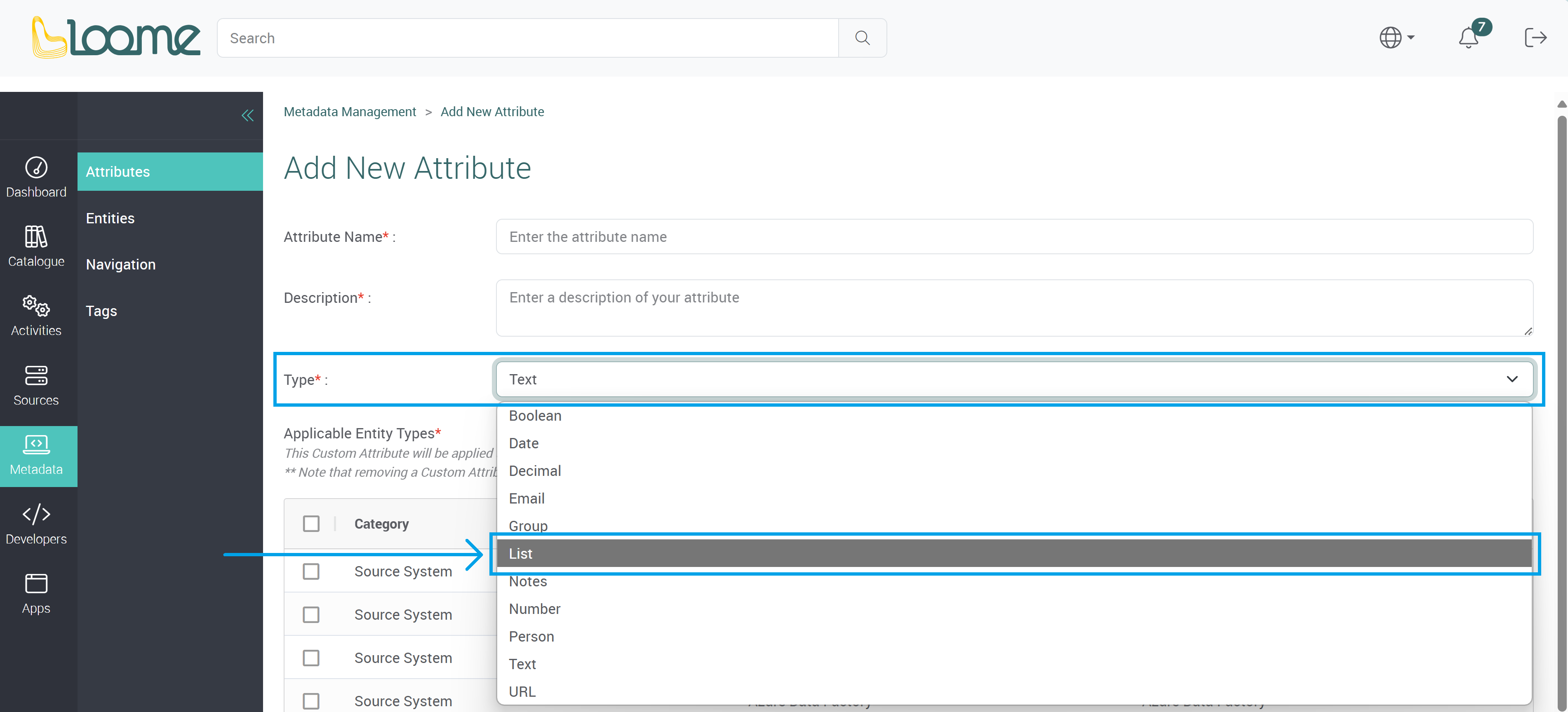 List type in dropdown
