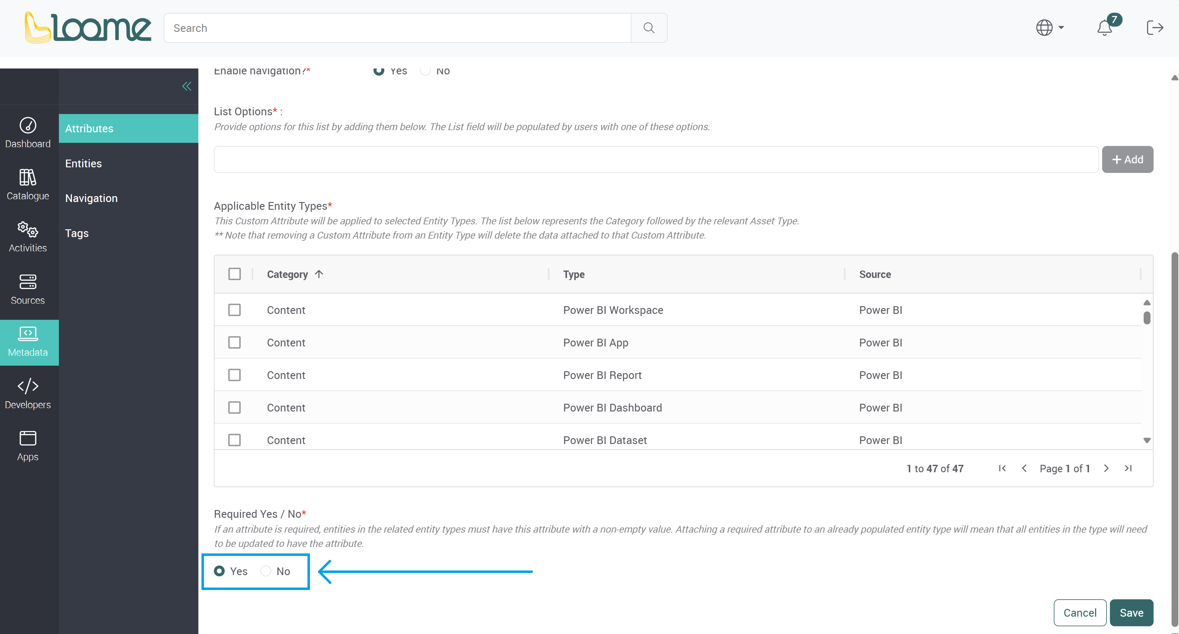 Choose whether navigation terms are required