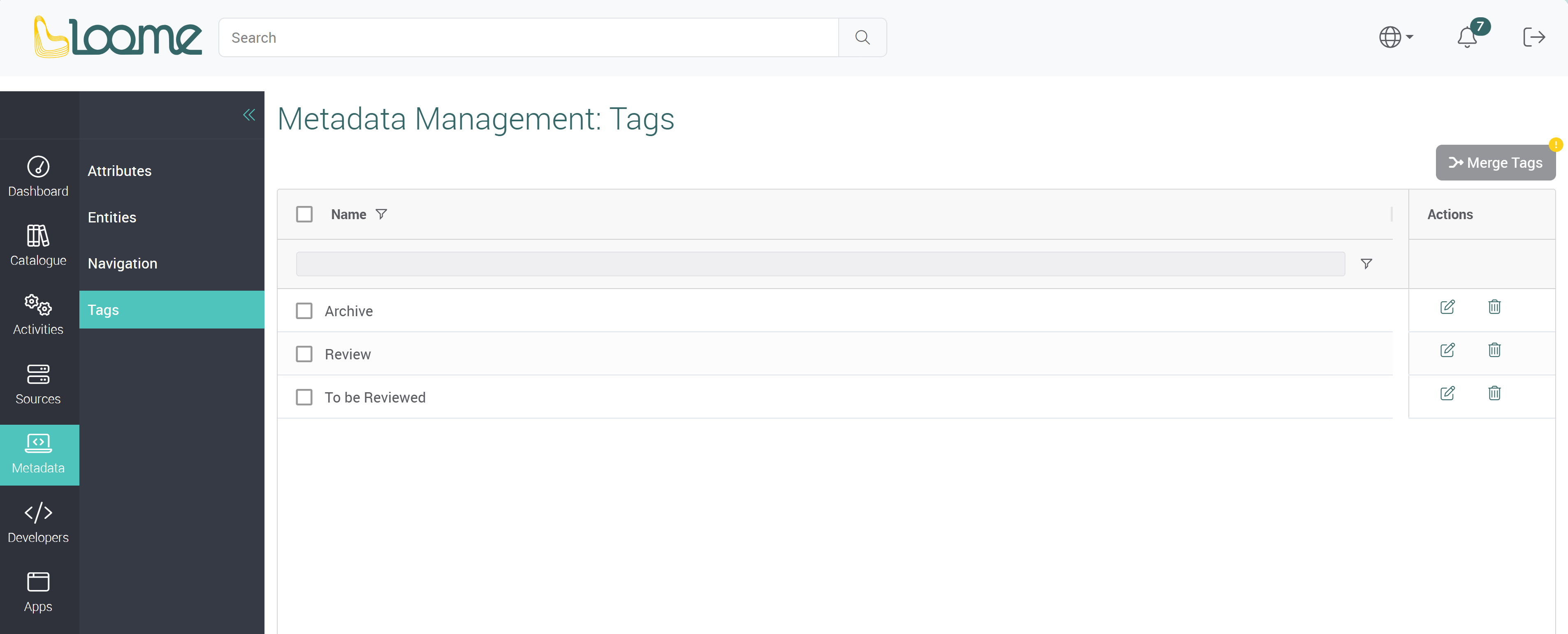 Tags page