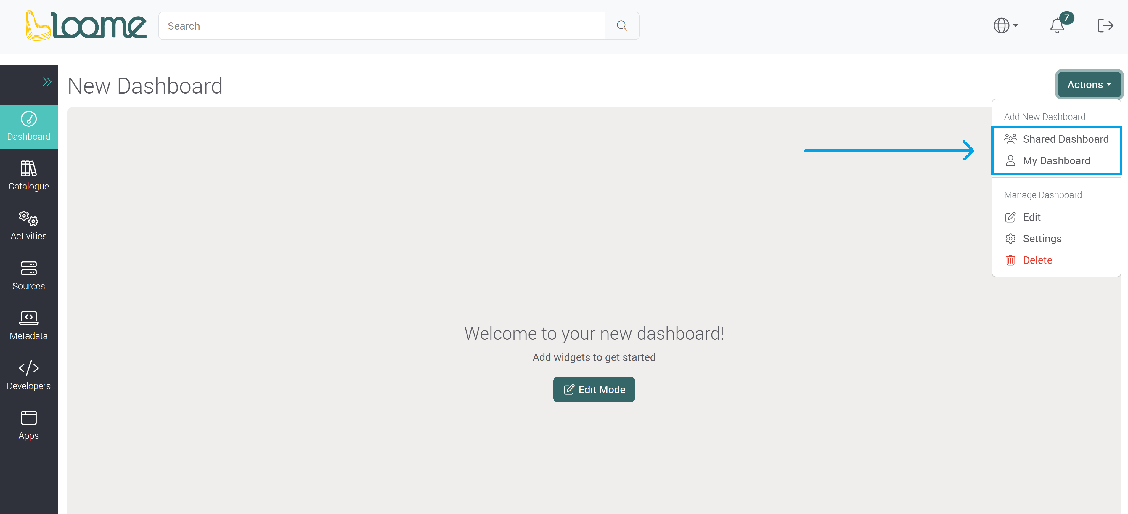 Add a new dashboard