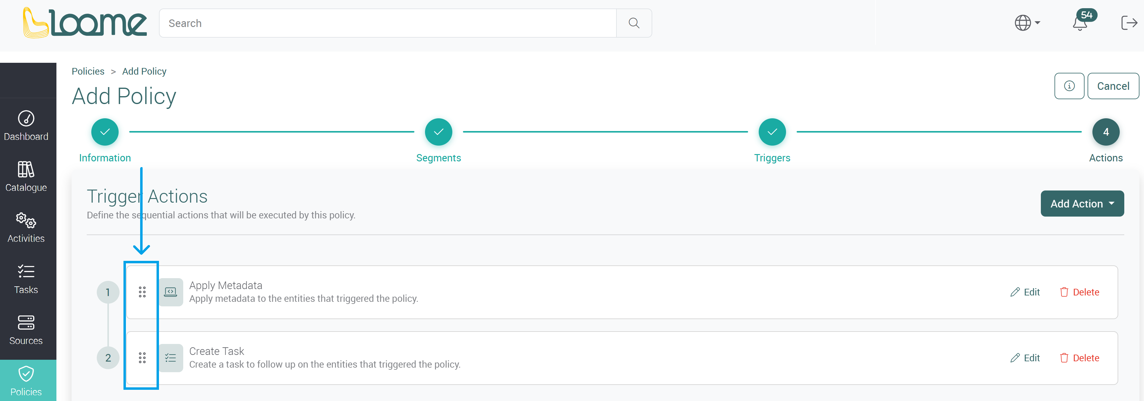 Change the order of the actions on the left
