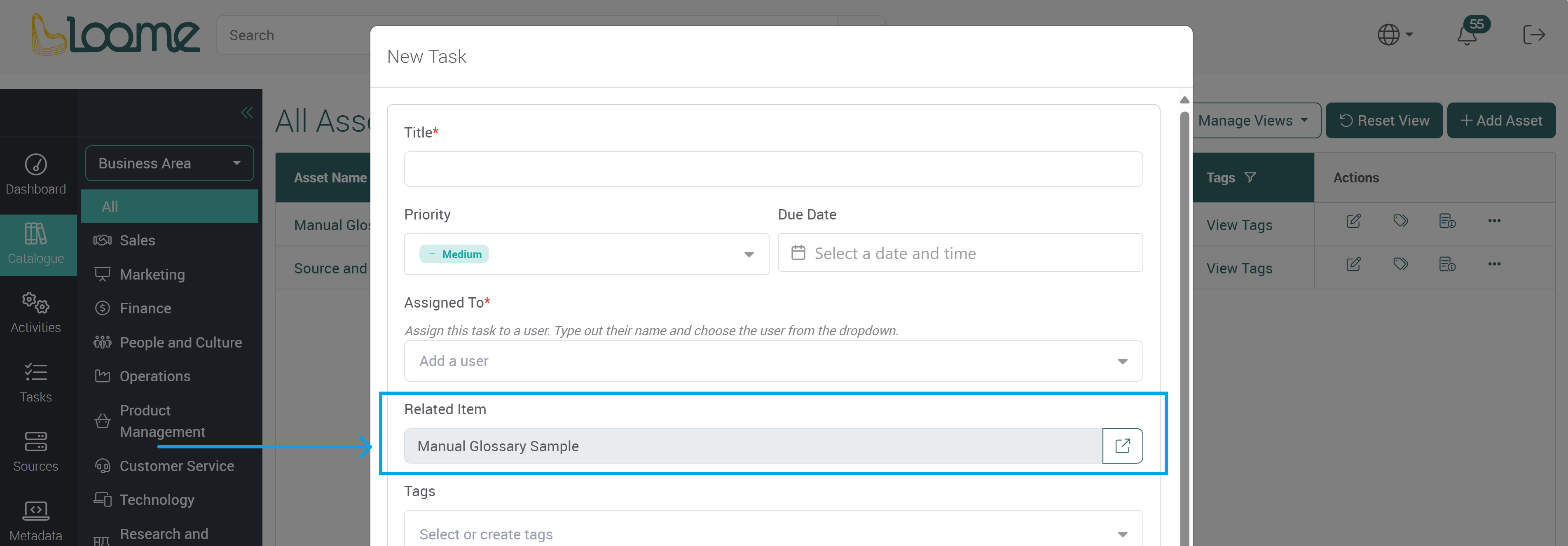 Task added from an asset